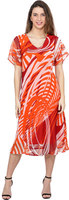 TSM Women A-line Orange Midi/Calf Length Dress