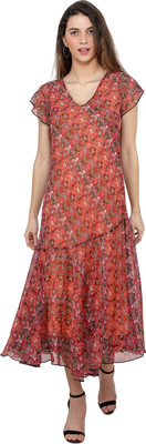 TSM Women Asymmetric Red Below Knee Dress