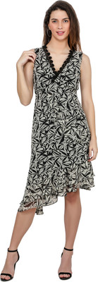 TSM Women Asymmetric Black, White Above Knee/Mid Thigh Length Dress