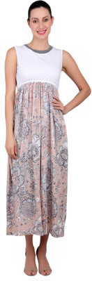 CYCUS Women Maxi Grey, White Full Length Dress