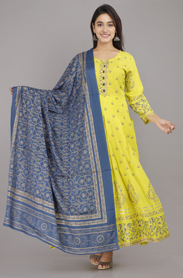 WAHIKA FAB Women Printed Anarkali Kurta(Yellow)