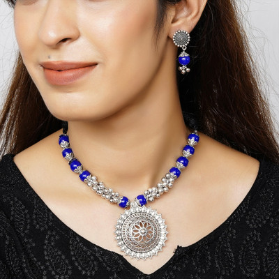 GEODE DELIGHT Alloy Silver Blue, Silver Jewellery Set(Pack of 1)