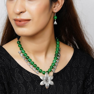 GEODE DELIGHT Alloy Silver Green, Silver Jewellery Set(Pack of 1)