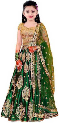 The Fashion Prime Girls Lehenga Choli Ethnic Wear, Party Wear Embroidered Lehenga, Choli and Dupatta Set(Green, Pack of 1)