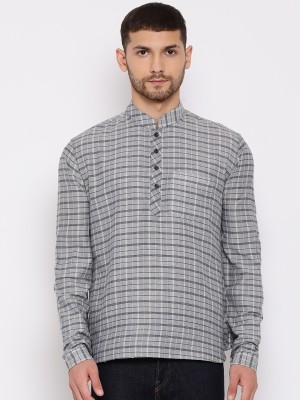 VASTRAMAY Men Checkered Straight Kurta(Grey)