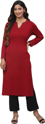 BIBA Women Embellished Straight Kurta(Maroon)
