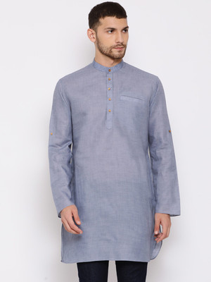 VASTRAMAY Men Self Design Straight Kurta(Grey)