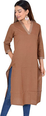 JAIPUR HAND BLOCK Women Solid Straight Kurta(Brown)