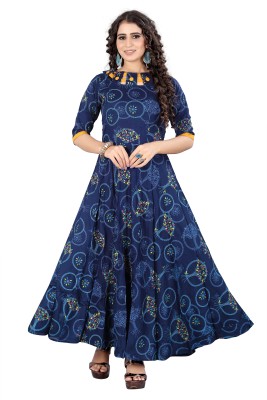 RASIKAA Women Printed Anarkali Kurta(Blue)