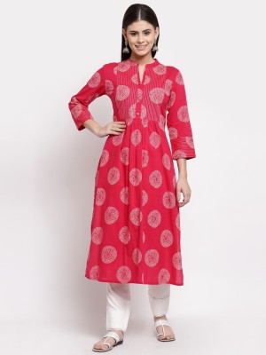 Yuris Women Printed Straight Kurta(Pink)