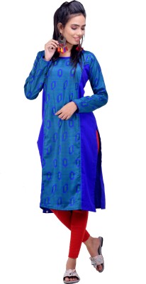 CLYMAA Women Self Design Straight Kurta(Blue)