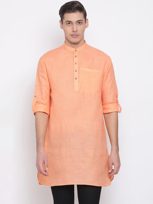 VASTRAMAY Men Self Design Straight Kurta(Orange)