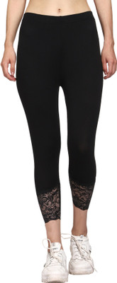OUTFLITS 3/4th/Calf Length Western Wear Legging(Black, Self Design)