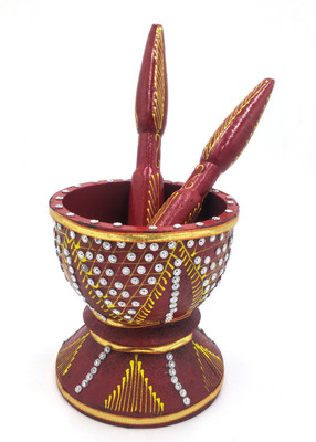 YaaYi Handcrafted Decorative Okhli & Musal, Khalbatta, Mortar Pastle Wood Masher