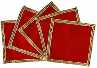 KAM HOME Small Red Cloth, Velvet Aasan for Puja and Mandir, (5 x 5 in)- Set of 5 Altar Cloth(Pack of 5)