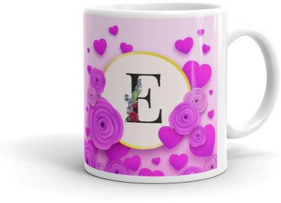 Dezzbee Birthday Gift Beautiful Blue Floral Alphabet Letter E Ceramic Coffee/Tea/Milk, 330ML White Ceramic Coffee Mug(330 ml)