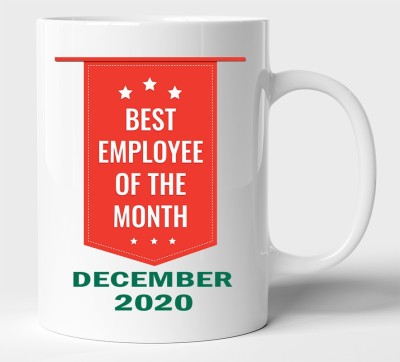 BLISSart Best Employee Of The Month December Multicolour Tea/Milk Cup Best Gift For girls men Husband Wife Ceramic Coffee Mug(350 ml)