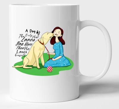 BLISSart A Dog Loves You More Than He Loves Himself Multicolour Tea/Milk Cup Best Gift For girls men Husband Wife Ceramic Coffee Mug(350 ml)