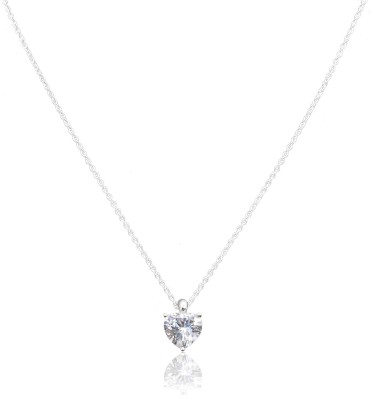 arts on way 925 Sterling Silver Chain with Beautiful Large Single Heart Shape White Cubic Zirconia (American Diamond) Stone Pendant for Women/Girls Cubic Zirconia Sterling Silver Chain