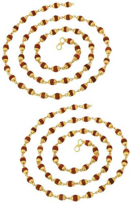 PRIYANSHU INDUSTRIES New All Festive diwali special Letest Fashion 5- Mukhi Siddiratan Rudraksha Beads Brass Mala Chain 28 inches brass with floral caps Gold-plated Alloy Necklace Chain For Men And Women Wedding Marriage, Party Wear,Daily Wear, Festive Gift Item Beads Gold-plated Plated Brass, Alloy