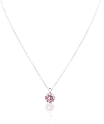 arts on way 925 Sterling Silver Chain with Beautiful Pink Big American Diamond (Cubic Zirconia) Pendant Necklace for Women/Girls Cubic Zirconia Sterling Silver Chain