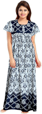 AAKARSHANA CREATION Women Nighty(White, Blue)