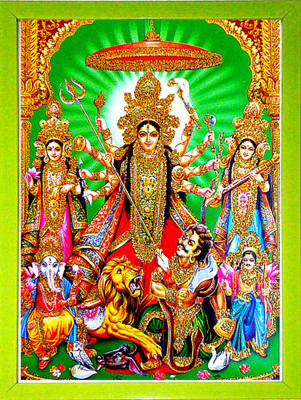 SUNINOW LAXMI JI, KALI MAA, SARASWATI JI WITH MAHISHASURA| GODDESS PHOTO FRAME Religious Frame