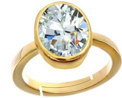 Jewelryonclick Natural Gold Plated White cubic zircon 7.25 Ratti Stone Ring Oval Shape Faceted Cut for Mens & Women Adjustable in Size 6 To 15 Stone Cubic Zirconia Gold Plated Ring