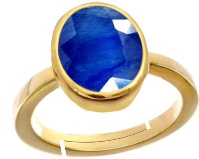 Jewelryonclick Natural Gold Plated Blue Blue Sapphire 6.25 Ratti Stone Ring Oval Shape Faceted Cut for Mens & Women Adjustable in Size 6 To 15 Stone Sapphire Gold Plated Ring