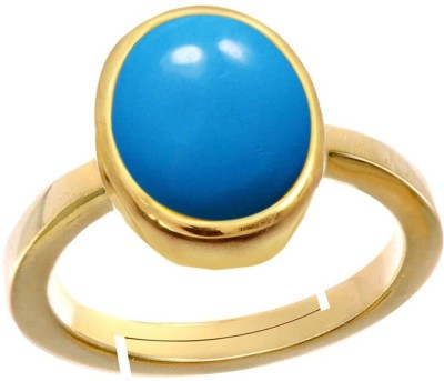 JewelryGift Natural Gold Plated Blue Turquoise 7.25 Ratti Stone Ring Oval Shape Cabochon Cut for Mens & Women Adjustable in Size 6 To 15 Stone Turquoise Gold Plated Ring