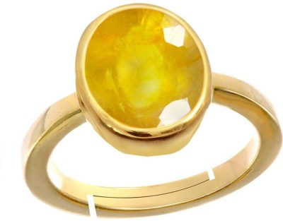 Jewelryonclick Natural Gold Plated Yellow Yellow Sapphire 3.25 Ratti Stone Ring Oval Shape Faceted Cut for Mens & Women Adjustable in Size 6 To 15 Stone Sapphire Gold Plated Ring