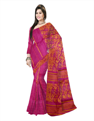 Pradip Fabrics Self Design Tant Silk Blend Saree(Pink)