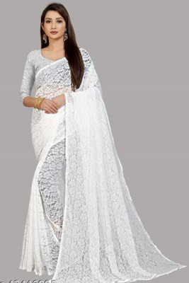BRAHMANI TEXTILE Self Design Bollywood Net Saree(White)