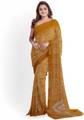 aslisanskriti Printed Bandhani Cotton Blend Saree(Yellow)