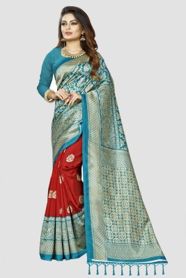 RUNAYA NX Woven Bollywood Art Silk, Chanderi Saree(Light Blue, Red)