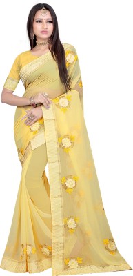 MINE CHOICE Embroidered Bollywood Chiffon Saree(Yellow)