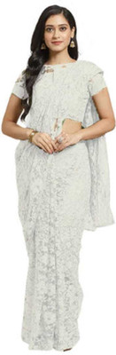 BRAHMANI TEXTILE Self Design Bollywood Net Saree(White)