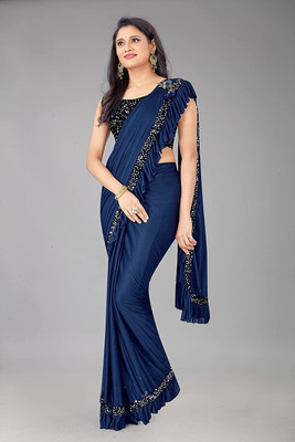 kailani Embellished Bollywood Lycra Blend Saree(Dark Blue)