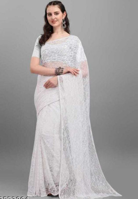 BRAHMANI TEXTILE Self Design Bollywood Net Saree(White)