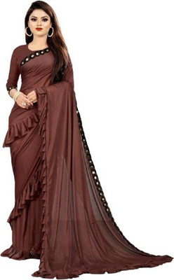 JAY AMBEY FABRICS Solid/Plain Bollywood Lycra Blend Saree(Brown)