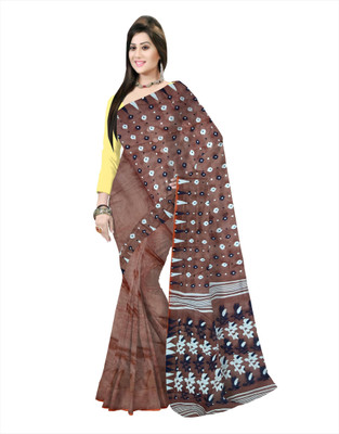 Pradip Fabrics Printed Tant Silk Blend Saree(Brown)