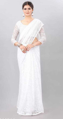 BRAHMANI TEXTILE Self Design Bollywood Net Saree(White)