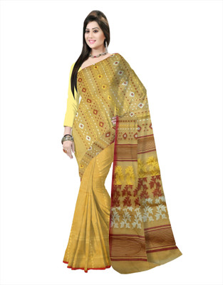Pradip Fabrics Floral Print Tant Silk Blend Saree(Yellow)