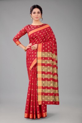 Lady Bazaar Woven Bollywood Cotton Blend Saree(Maroon)