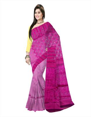 Pradip Fabrics Geometric Print Tant Silk Blend Saree(Magenta)