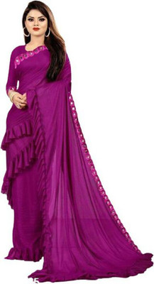 JAY AMBEY FABRICS Solid/Plain Bollywood Lycra Blend Saree(Pink)