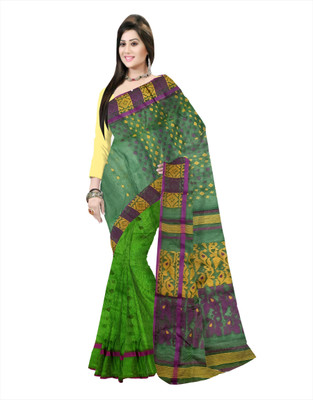Pradip Fabrics Printed Tant Silk Blend Saree(Multicolor)