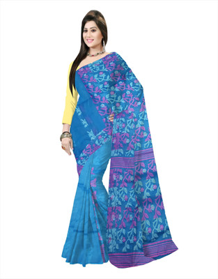 Pradip Fabrics Woven Tant Silk Blend Saree(Light Blue)