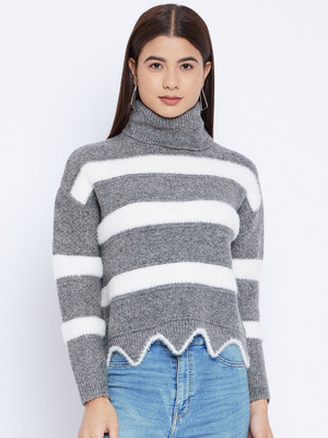 DUKE Woven Turtle Neck Casual Women Grey Sweater