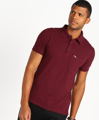 Fort Collins Solid Men Polo Neck Maroon T-Shirt